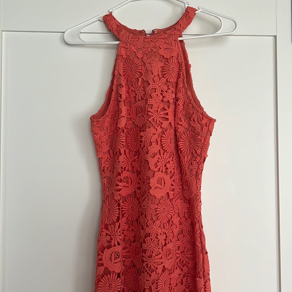 coral lace mini/midi dress